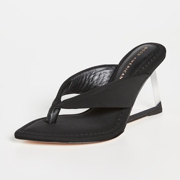 NEW GOOD AMERICAN Wedge Sandal In Black Neoprene GA007N-E - Picture 5 of 8